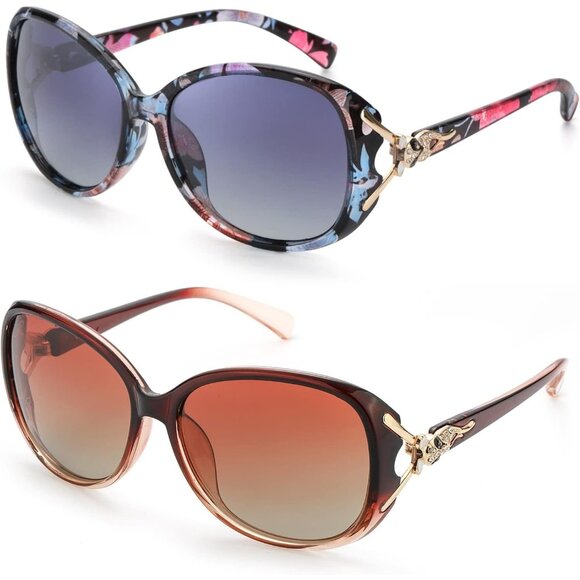 Women 2pcs Floral/Grey+brown/Brown Trendy Polarized Oversized Big Sunglasses main image 6
